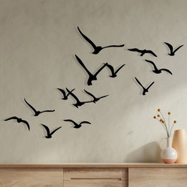 Wallity Migration - Escultura de pared de metal con 11 pájaros negros